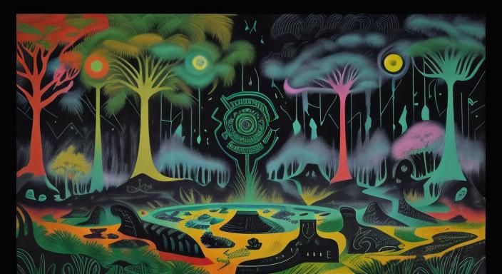 Aztec Gods Dancing in Mystical Jungle