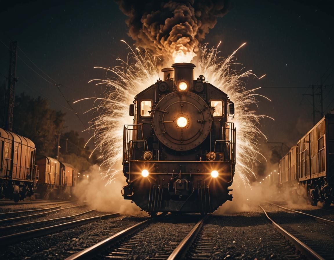 Steampunk Freight Train at Full Speed