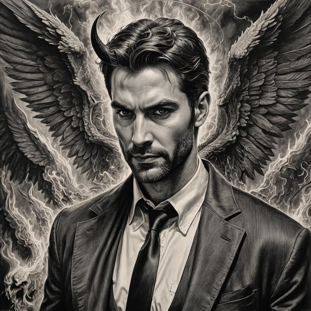Hyperdetailed Charcoal Drawing of Lucifer Morningstar