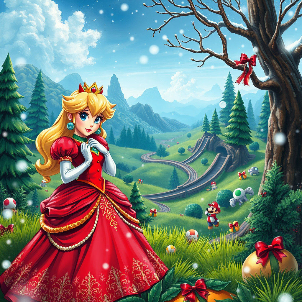 Princess Peach Christmas in Super Mario World