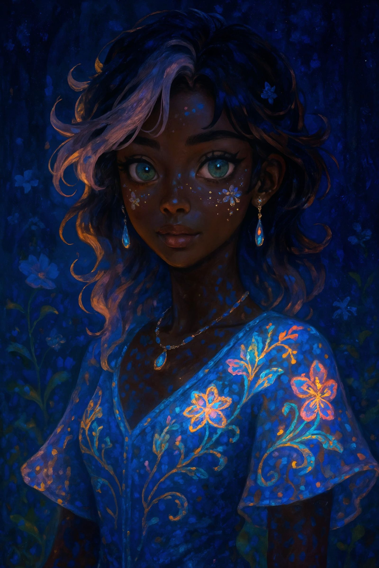 Fantasy Portrait of Woman in Bioluminescent Garden