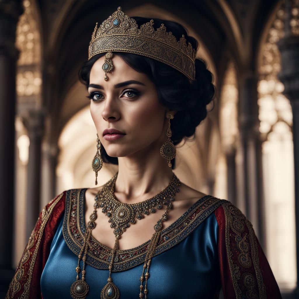 Hyperrealistic Portrait of Queen Esther in Persian Dress