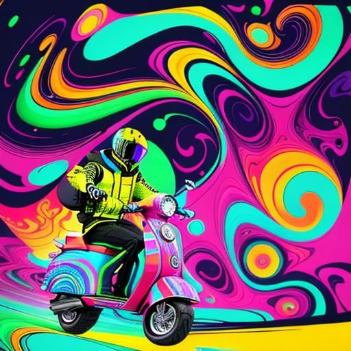 Psychedelic X-Ray Illusion of a Mod in Neon Colors