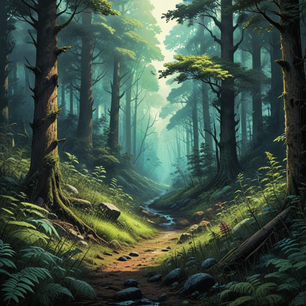 Dense Forest Clearing in Vivid Fantasy