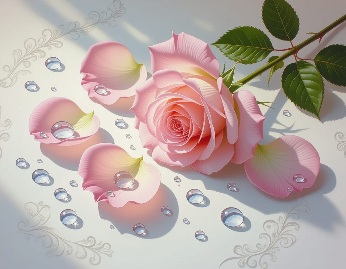 Hyperrealistic Oil Painting of Rose Petals in Pastel