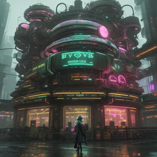 Futuristic Alchemist on Skyscraper Rooftop at Night