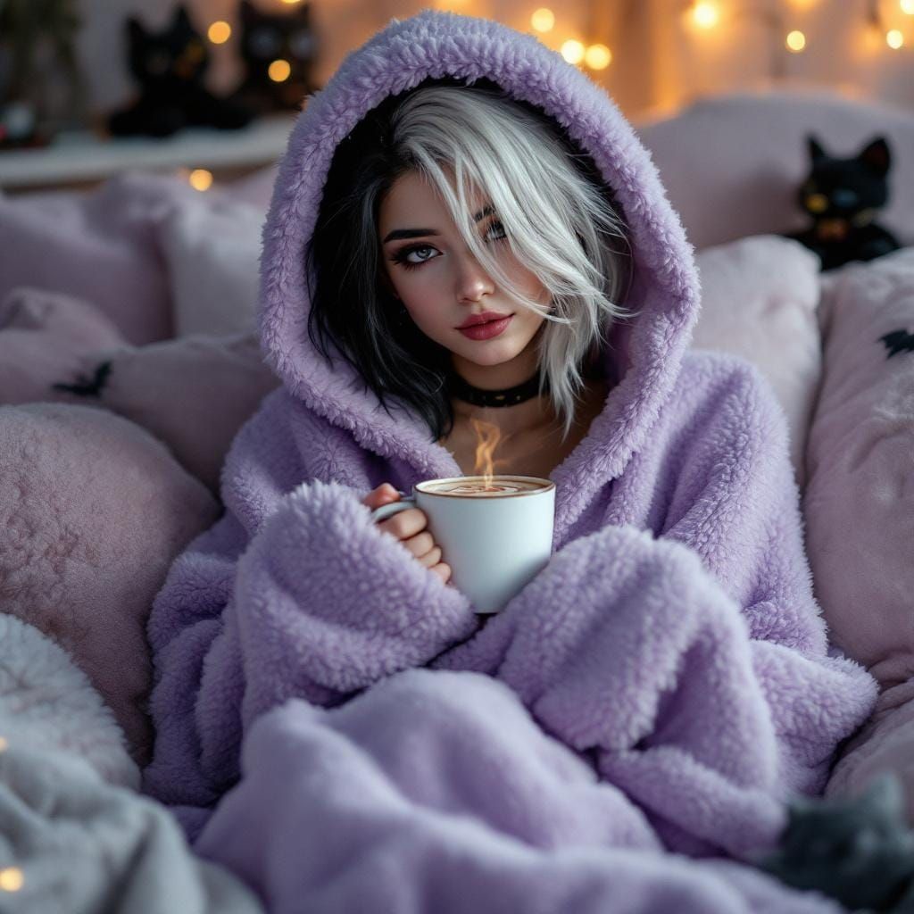 Photorealistic Portrait: Emo Girl in Lilac Hoodie