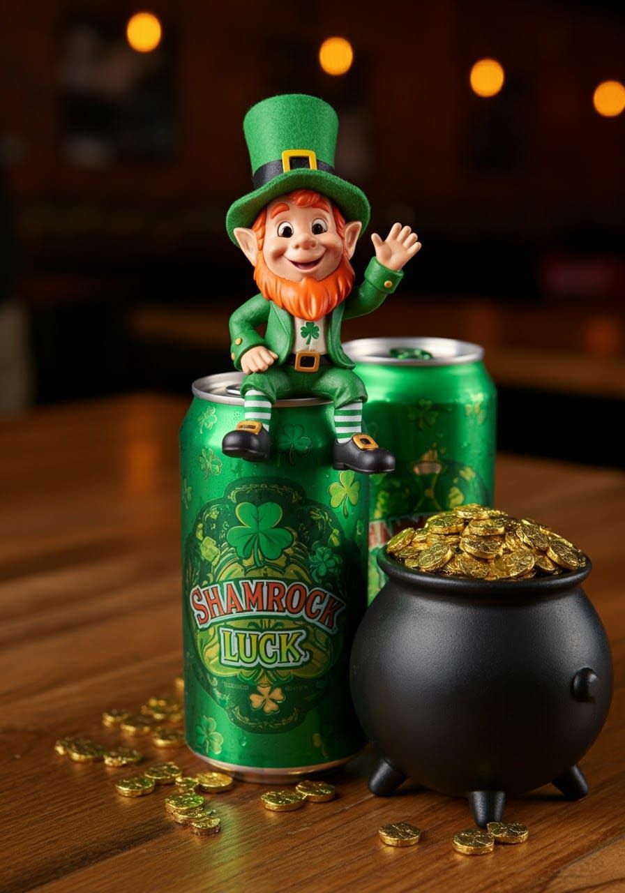 Happy Leprechaun Adorns Lucky Soda Can