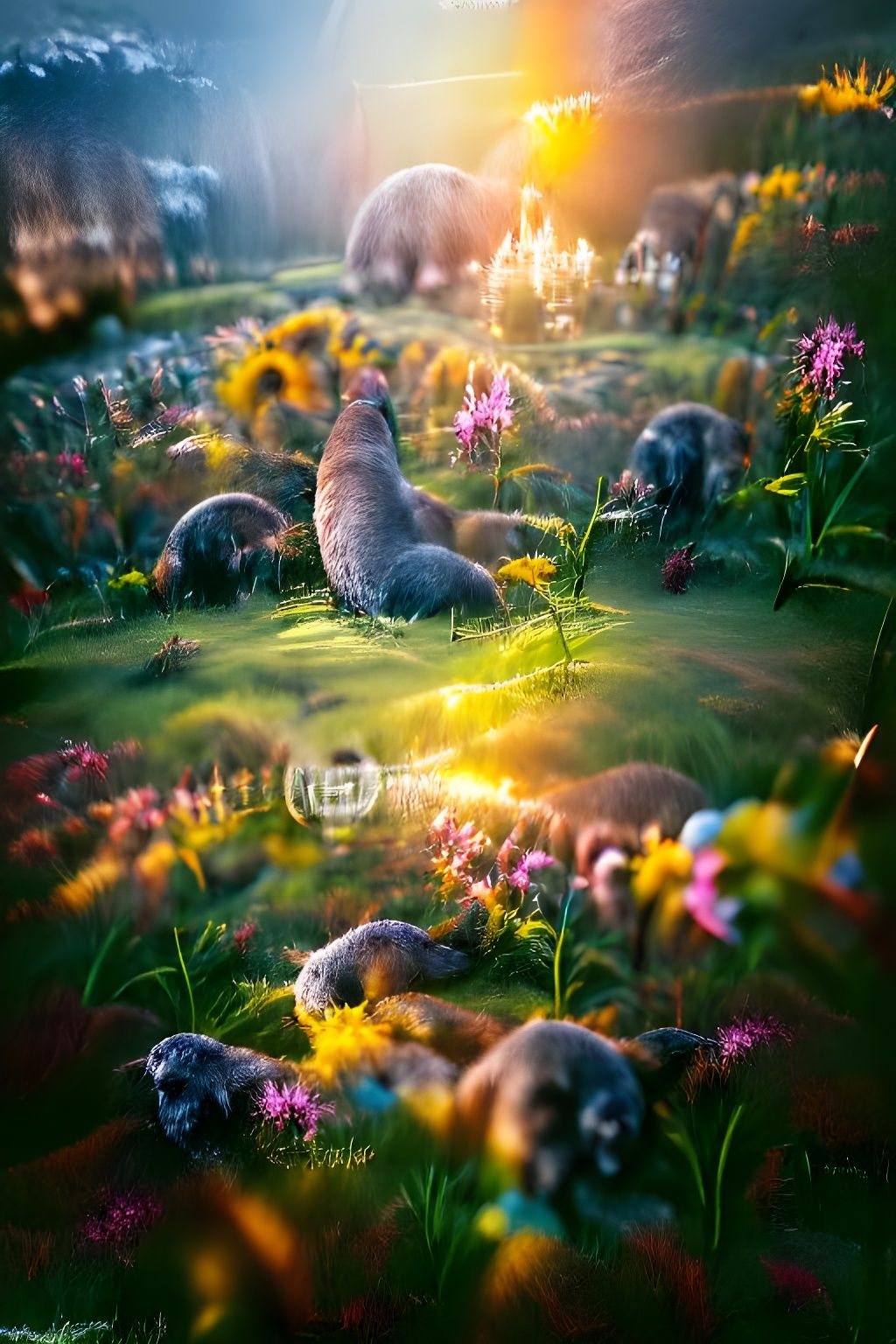 Fluffy Animals in Flower Field: National Geographic Photo