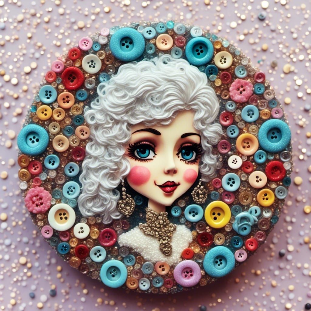 Charming Glitter Button Portrait of a Grandmother