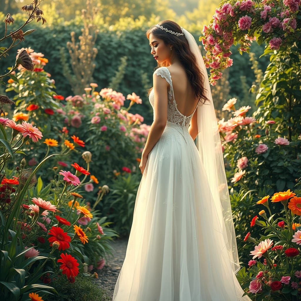 Ethereal Bride in a Whimsical Garden, Inspired by Art Nouvea...