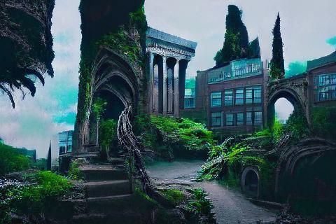 Nature Reclaims Urban Ruins in Dark Academia Style