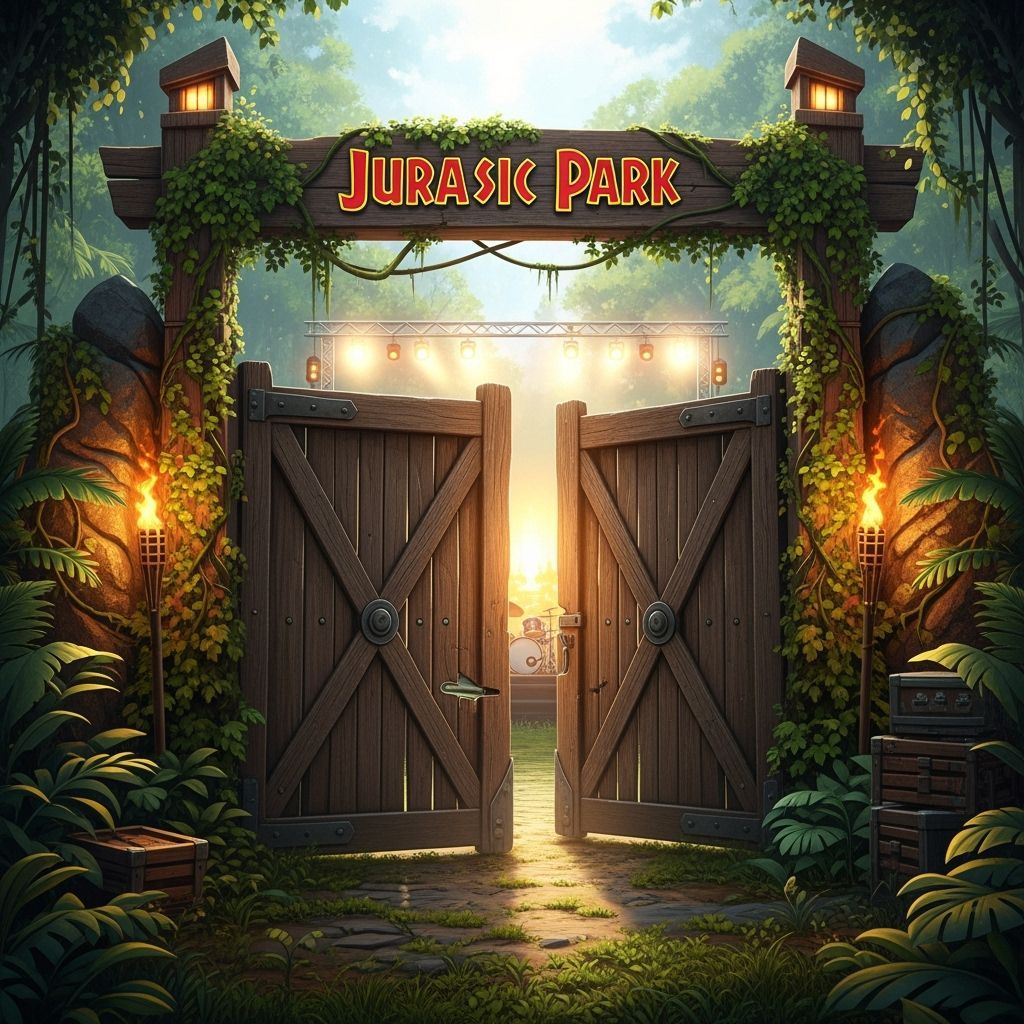 Jurassic Park Gate in Jungle with Music Stage