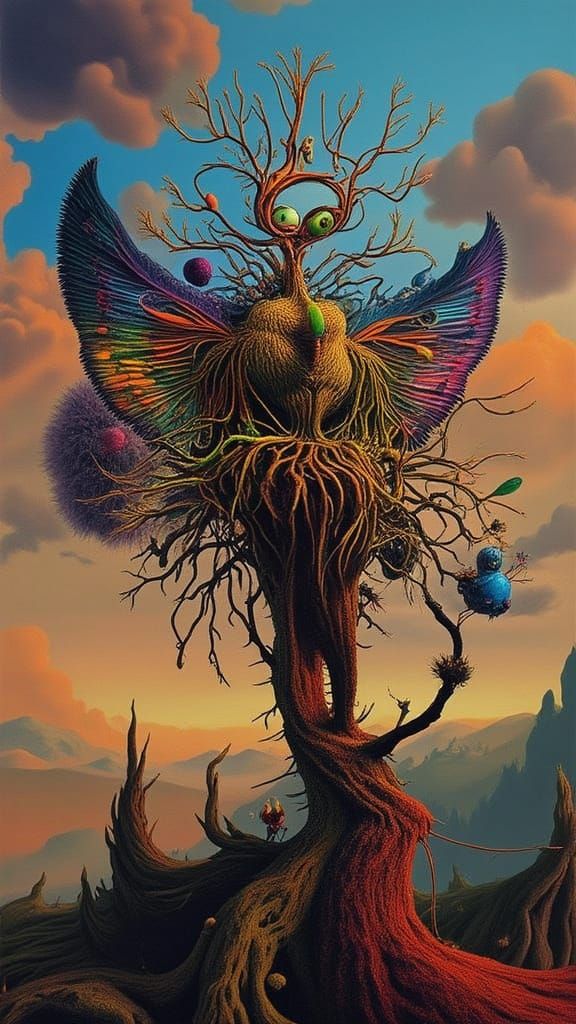 Surreal Man as Moth in Lightning Storm