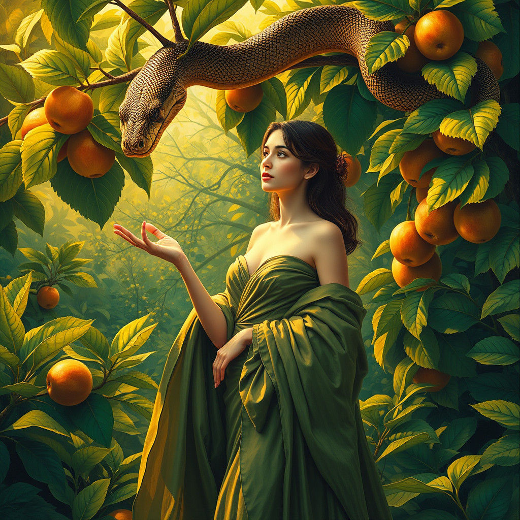 Eve Reaching for Apple in Art Nouveau Style