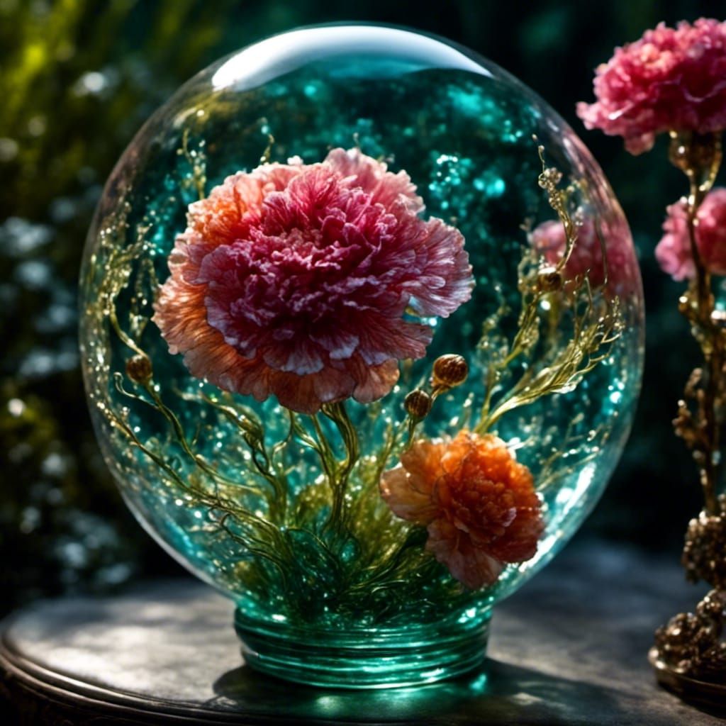 Carnations in Sparkling Glass Bulb at Sunset
