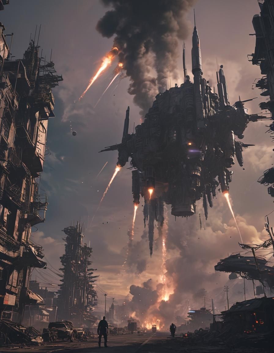 Cyberpunk Explosion: Cyborgs Destroyed in War Zone