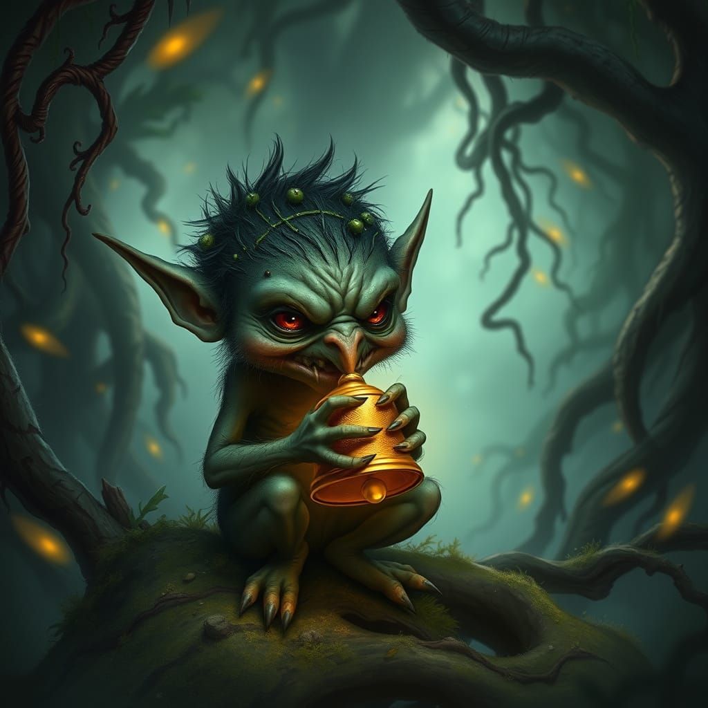 Mysterious Goblin-Like Creature in a Misty Jungle