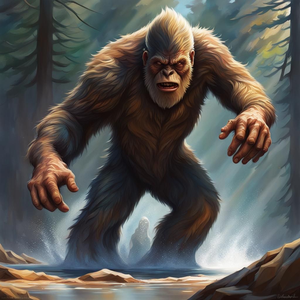 Hyperrealistic Bigfoot Splash Art Portrait
