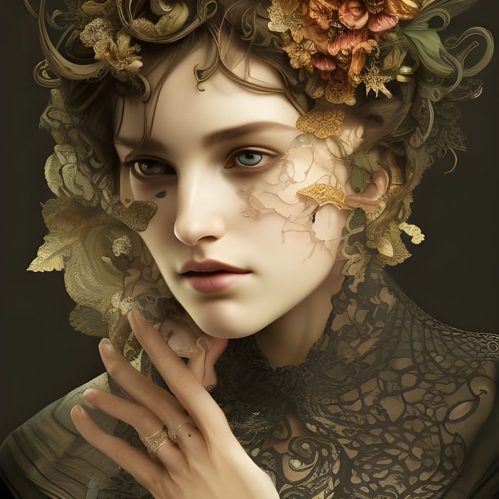 Ornate Floral Lace Portrait in Airbrush Style