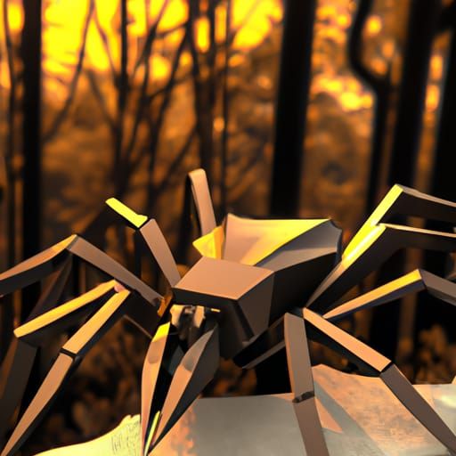 Origami Spider Sculpture in Gold and Black Paper