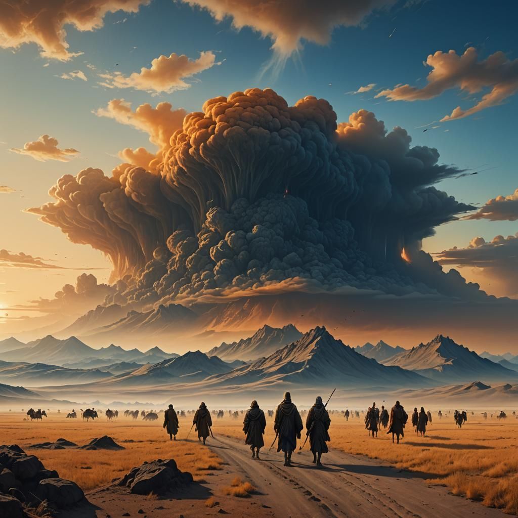 Nomads Brave Windswept Barren Plain: Surreal Matte Painting