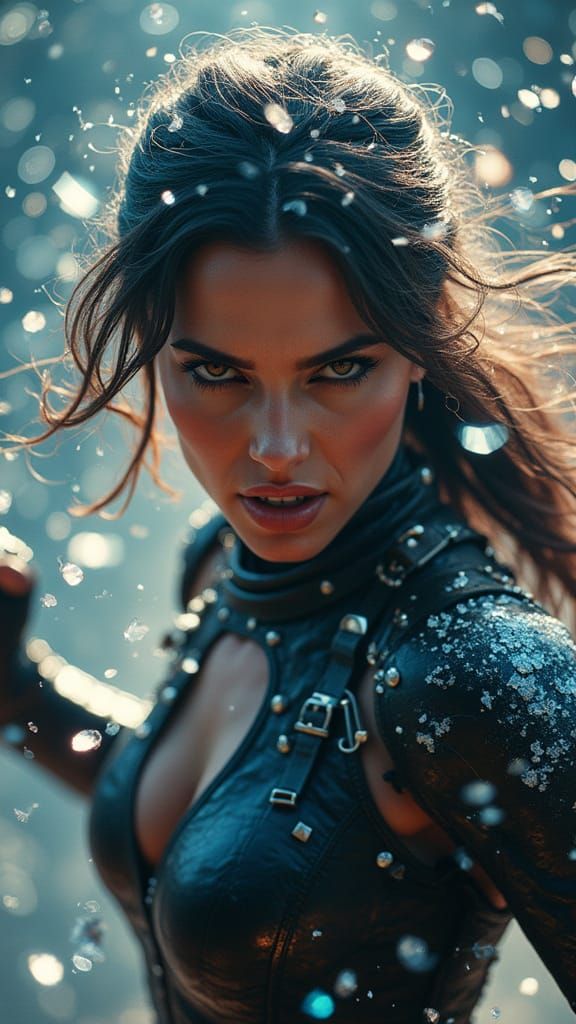 Gorgeous Figure Shatters Glass in Neon Storm