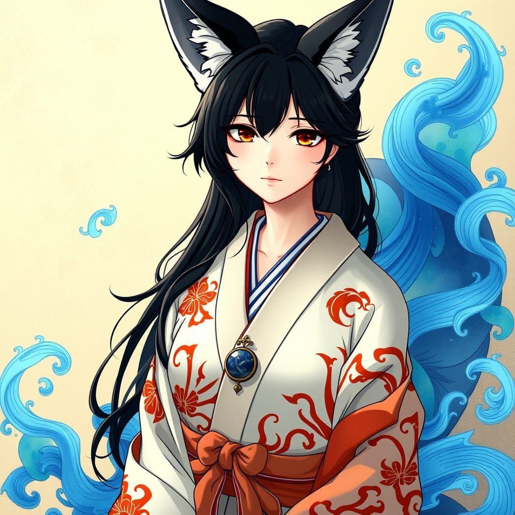 Mystical Fox Spirit in Vibrant Kimono