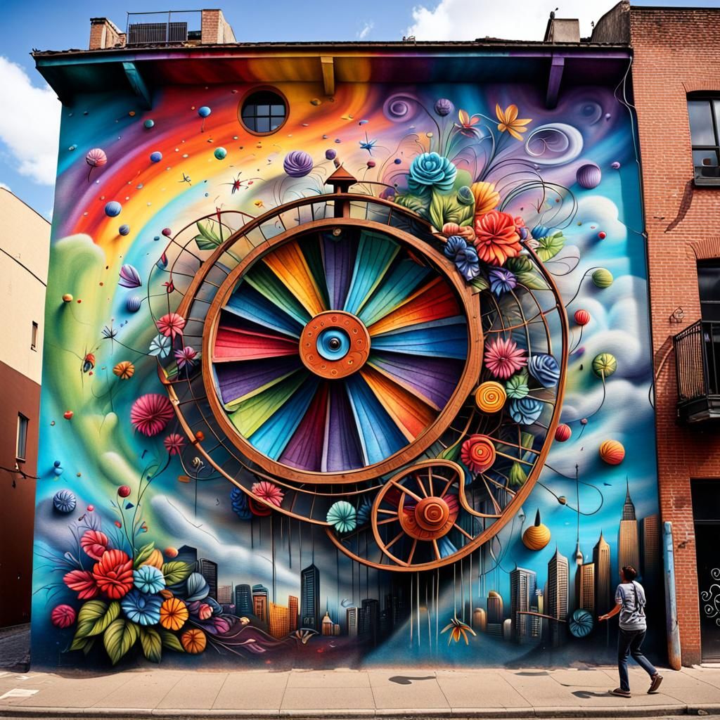 Vibrant Dream Weaver Street Art in Hyperrealistic Style