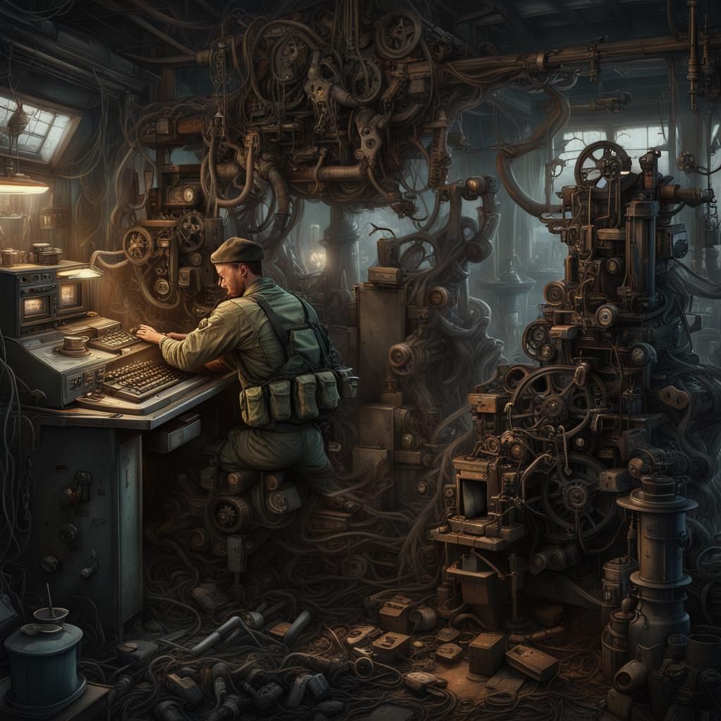 American Soldier's Machine Solace: Detailed Matte Painting