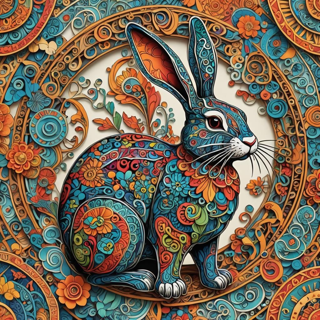 Zentangle Art 3D Rabbit: Chinese Zodiac Symbol