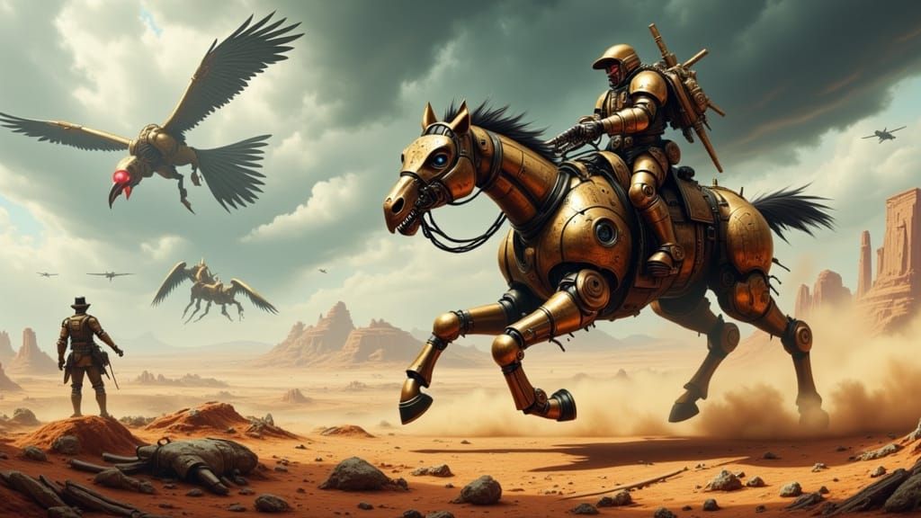 Cyberpunk Apocalypse: Mechanical Vultures Scavenge War-Mech ...