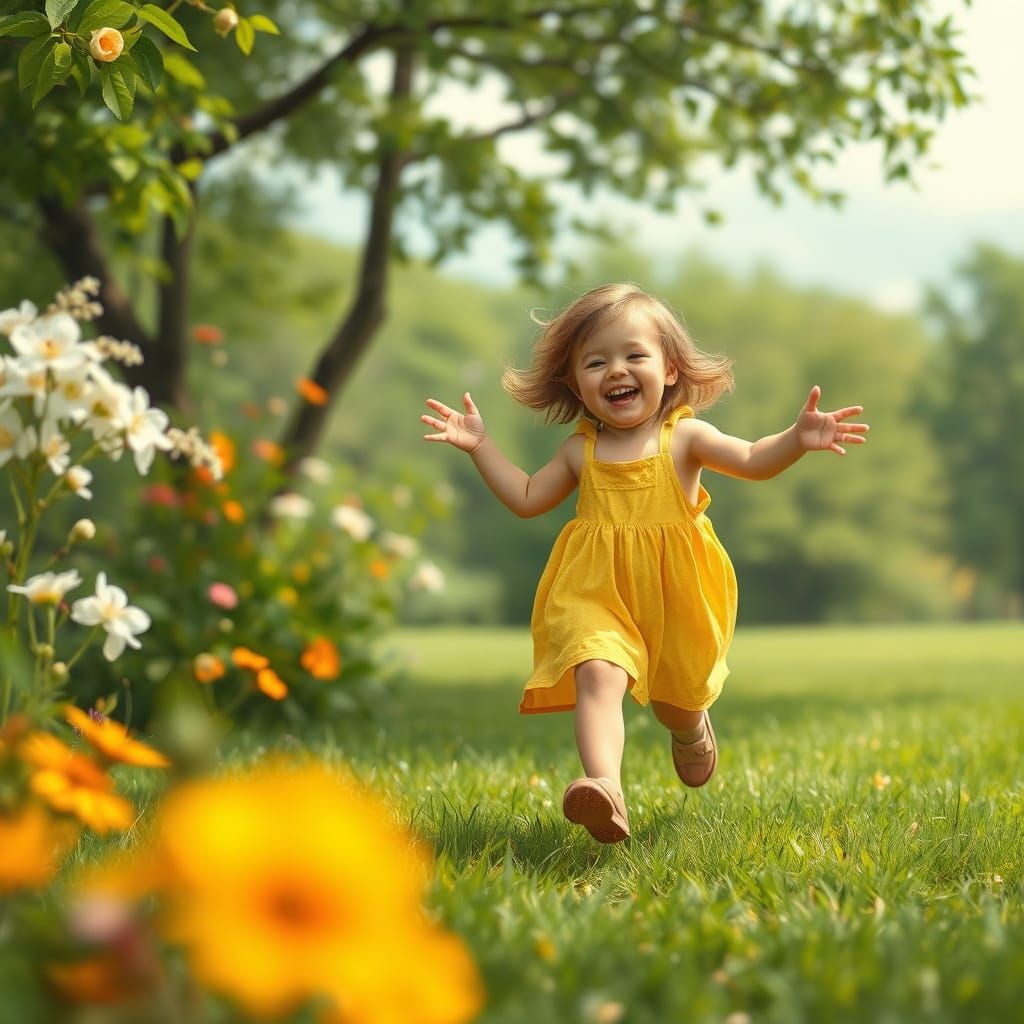 Joyful Child Playing in a Sunny Park