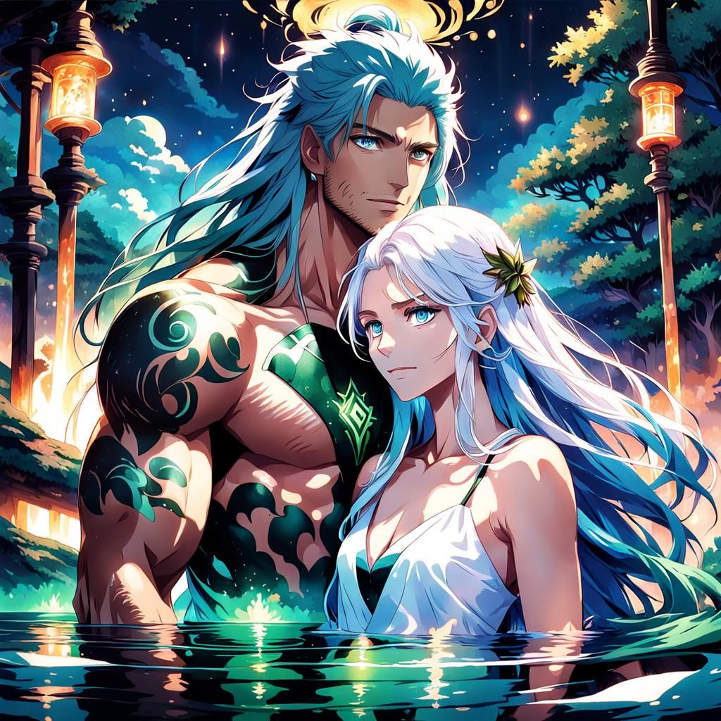 Anime Man and Woman in Hot Spring