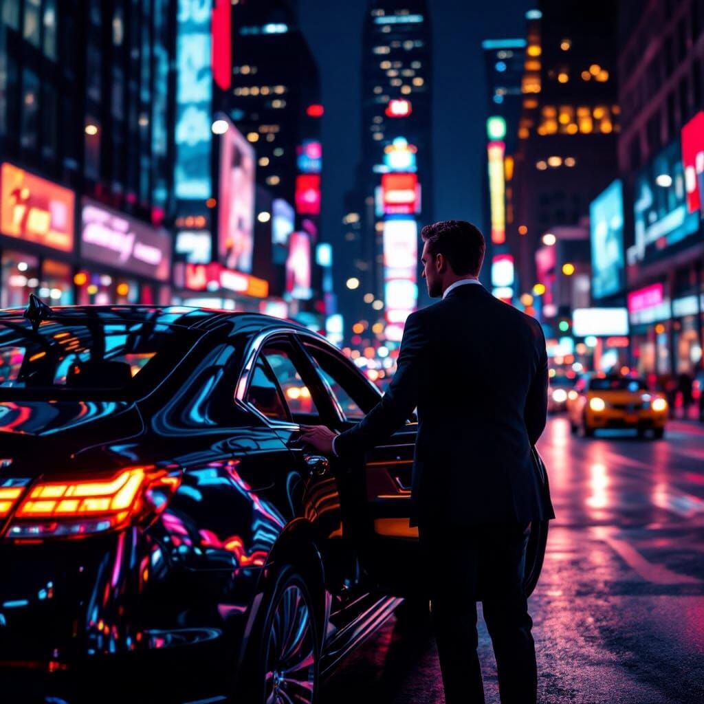 Executive Man in Luxury Car: Hyperrealistic CGI Oil Painting