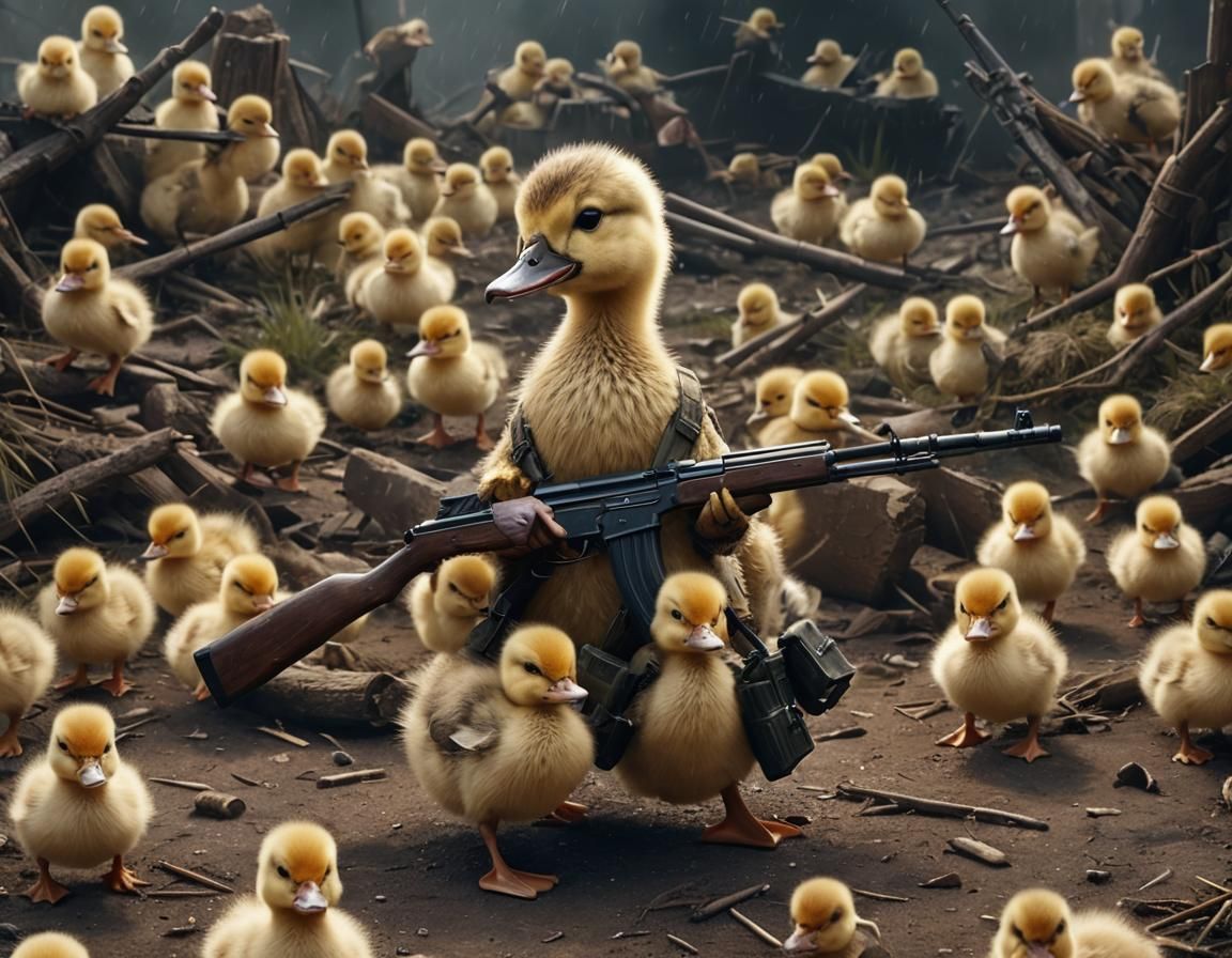 Angry Duckling with AK-47: Digital Matte Painting