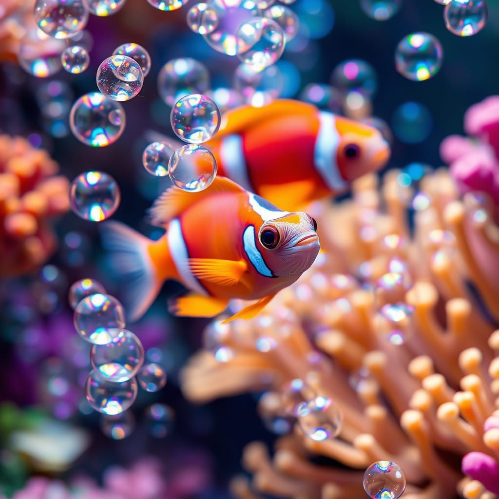 Vibrant Nemo Fish in Holographic Bubble Dream