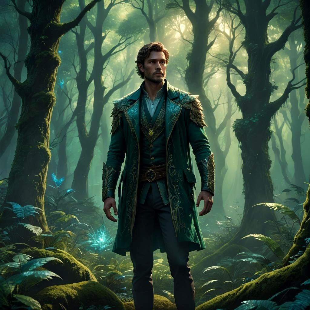 Ethereal Man in Mystical Forest: Fantasy Art