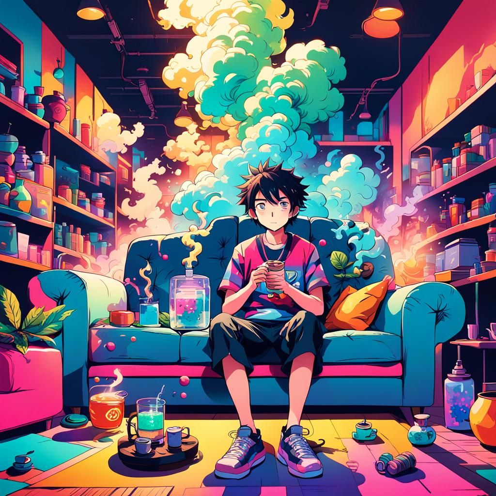 Relaxing at Home: Vibrant Anime Style Scene