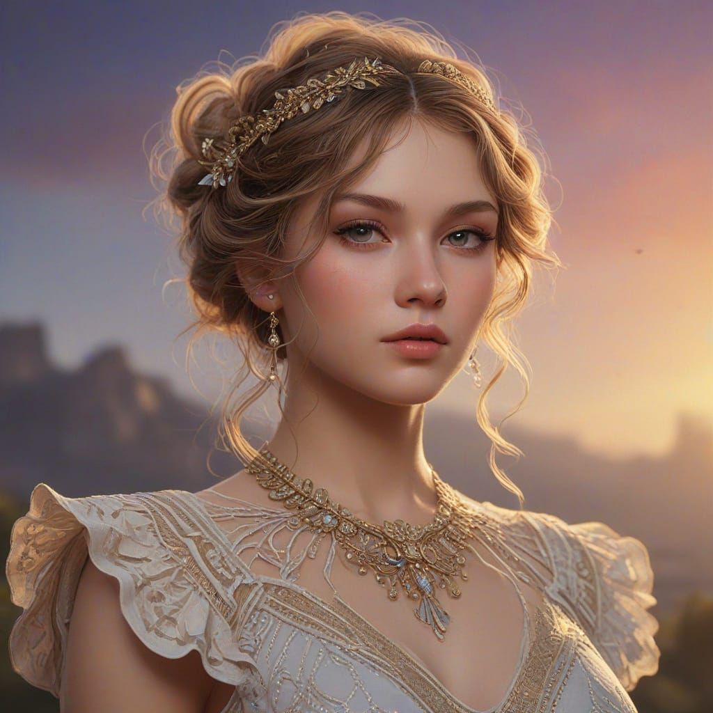 Elegant Sunset Goddess in Pastel Hues