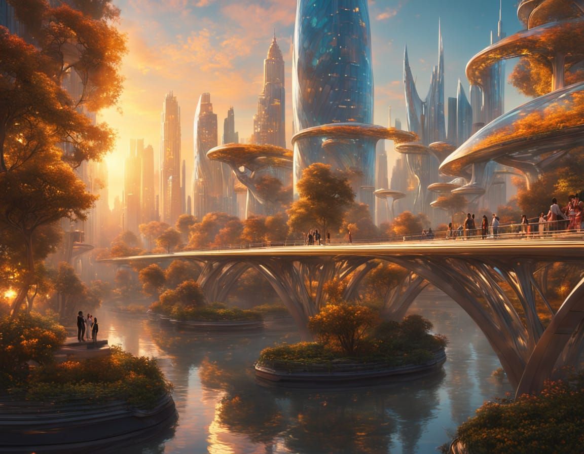 Utopian Futuristic Metropolis Shines in Solarpunk Glory