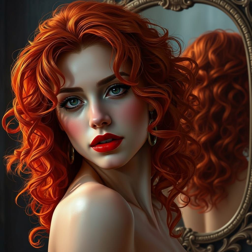 Red Haired Woman Profile with Male Admirer