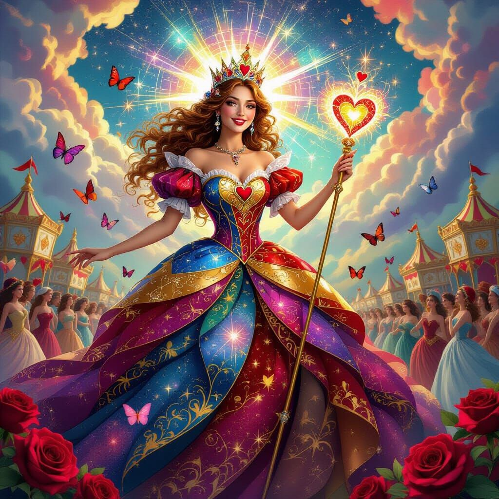 Celestial Queen of Hearts in Surreal Digital Painting