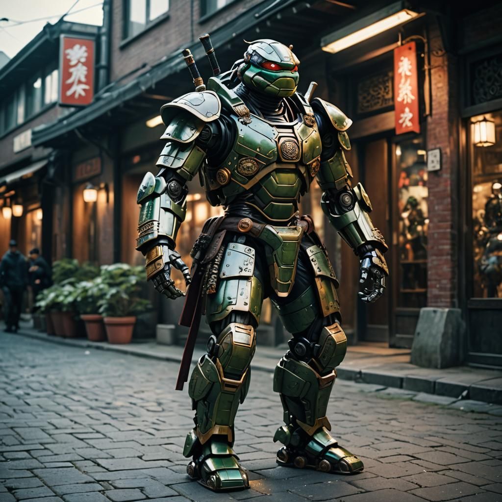 Futuristic Robot in Samurai Ninja Turtle Armor