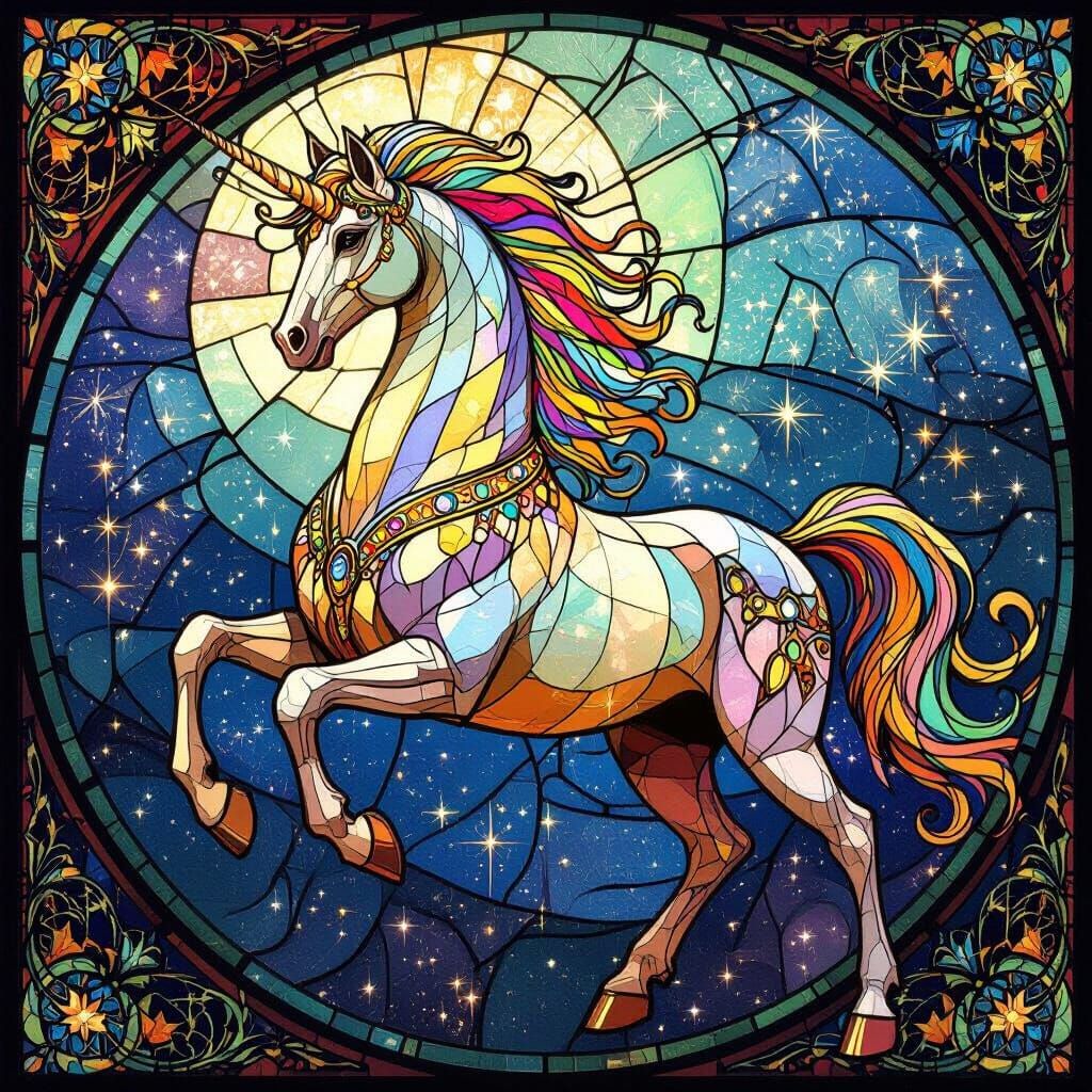 Majestic Centaur Sculpted in Stained Glass, Art Nouveau Styl...