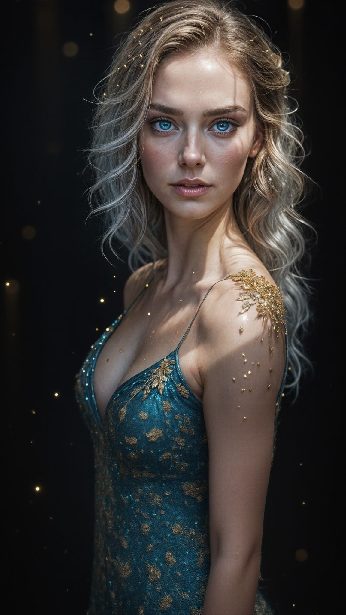 Beautiful Woman with Glistening Skin and Glitter