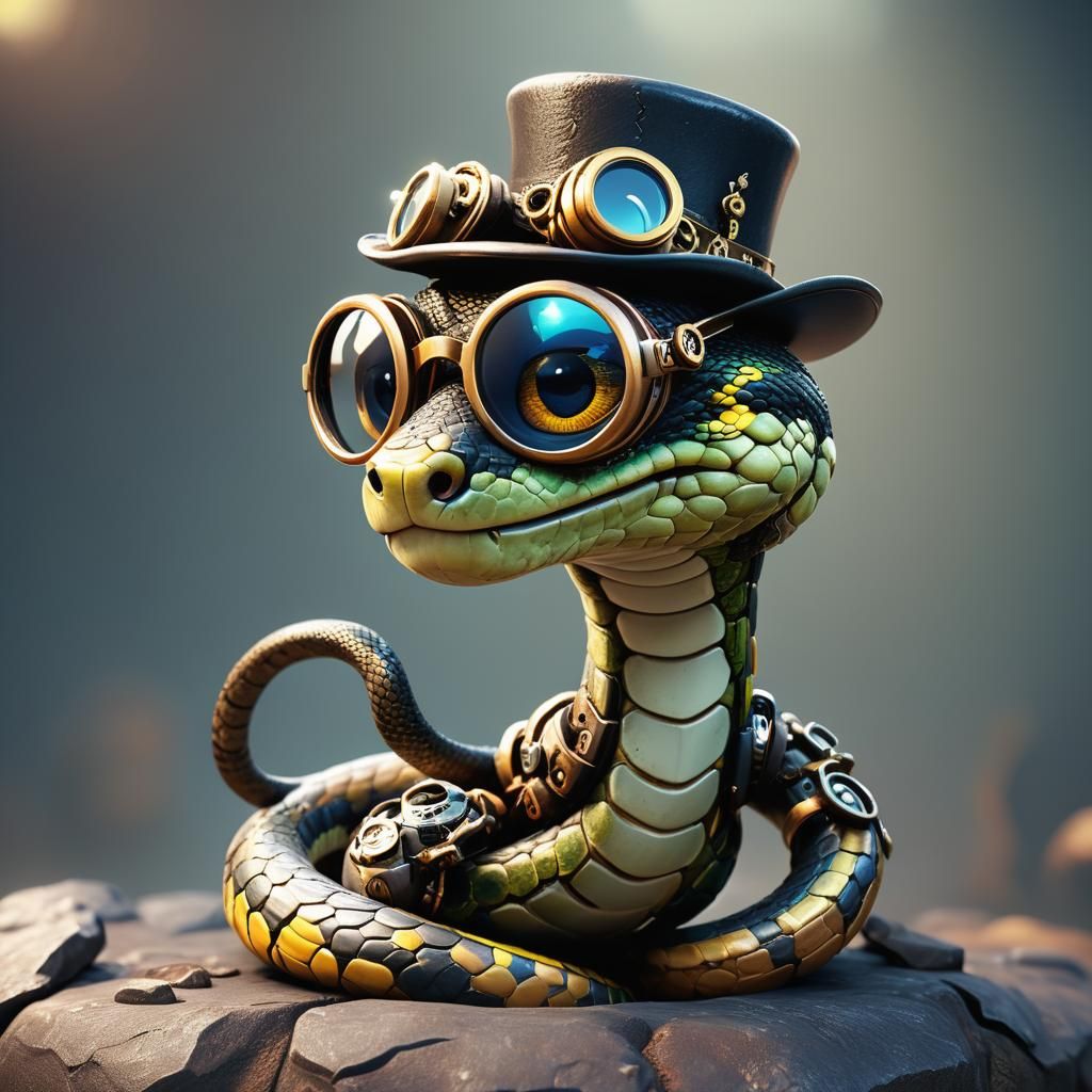 Steampunk Snake in Photorealistic 3D Rendering