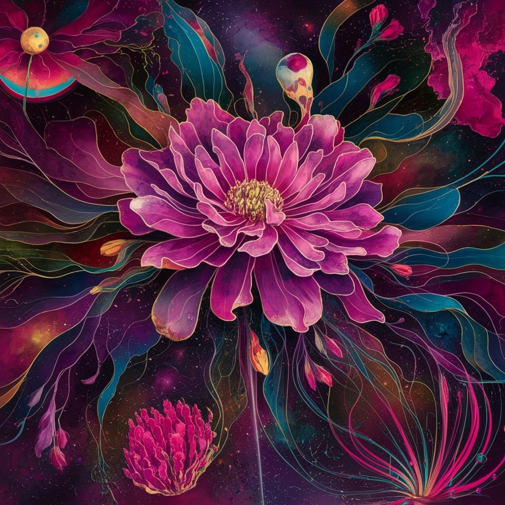 Floral Saffron Galactic Fuchsia Abstract Matte Painting