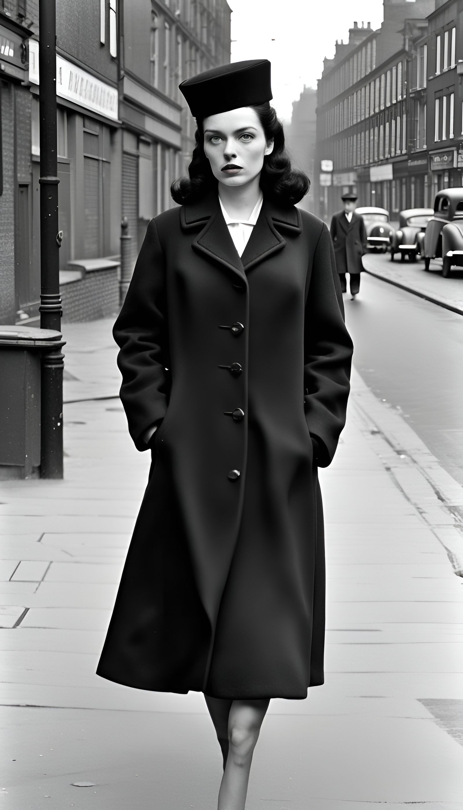 Woman in 1950s Manchester with Chilling Expression