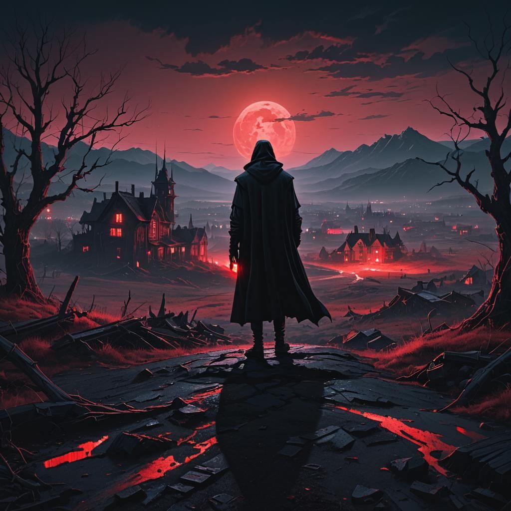 Vampire in Moonlit Transylvania: Dark Fantasy Matte Painting